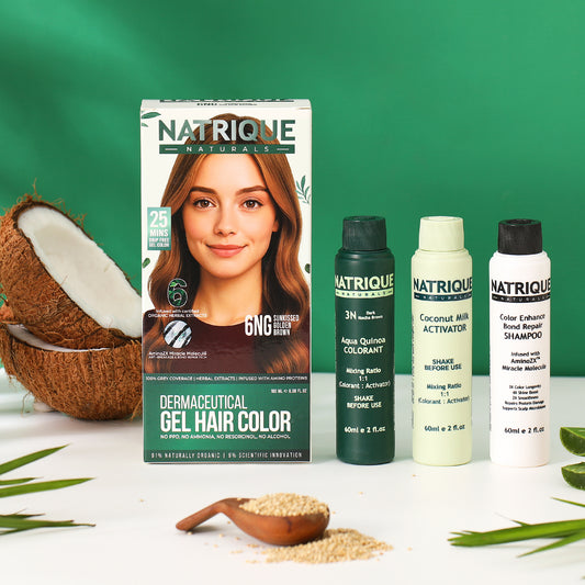 Damage Free Gel Hair Color infused with Amino Peptides & 6 Herbs | Sunkissed Golden Brown 6NG | 180ML