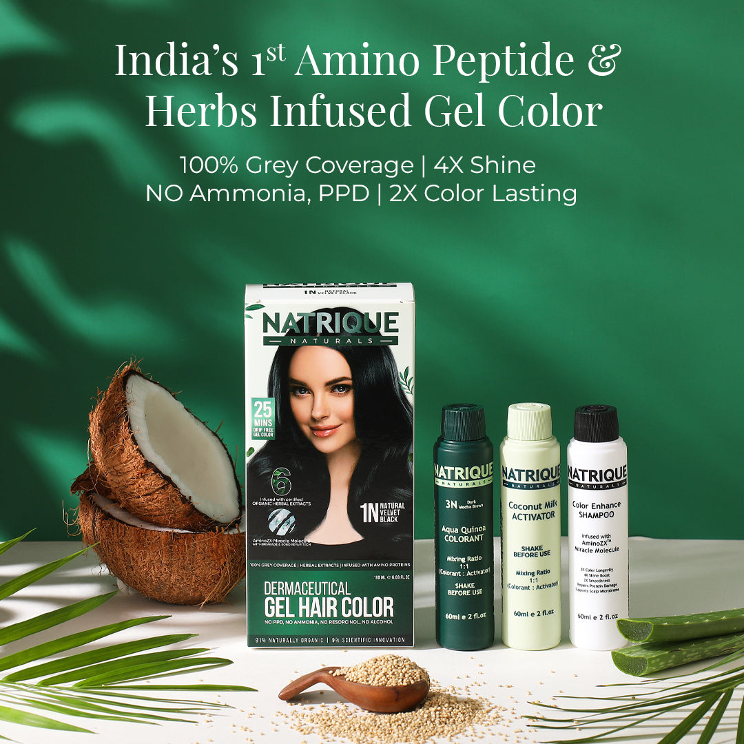 Damage Free Gel Hair Color infused with Amino Peptides & 6 Herbs | Natural Velvet Black 1N | 180ML