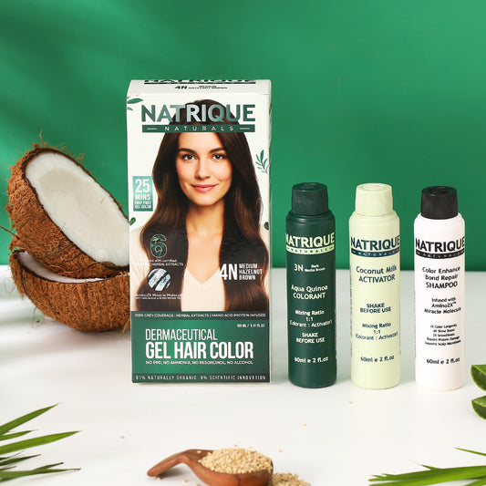 Damage Free Gel Hair Color infused with Amino Peptides & 6 Herbs | Medium Hazelnut Brown 4N | 180ml