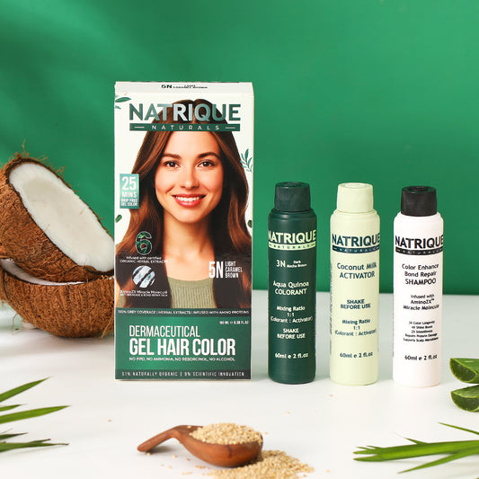 Damage Free Gel Hair Color infused with Amino Peptides & 6 Herbs | Light Caramel Brown 5N | 180ml
