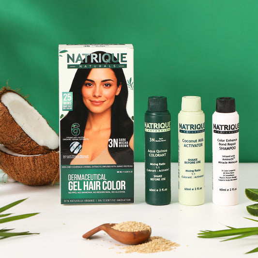 Damage Free Gel Hair Color infused with Amino Peptides & 6 Herbs | Dark Mocha Brown 3N | 180ML