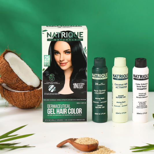 Damage Free Gel Hair Color infused with Amino Peptides & 6 Herbs | Natural Velvet Black 1N | 180ML