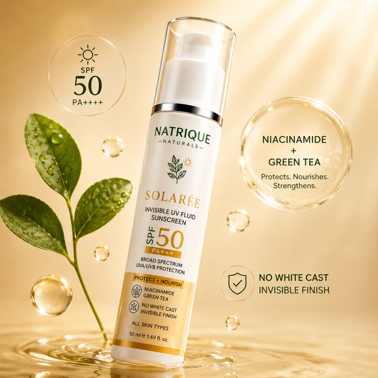 Invisible UV Fluid Sunscreen | SPF 50 PA++++ Protection with Niacinamide
