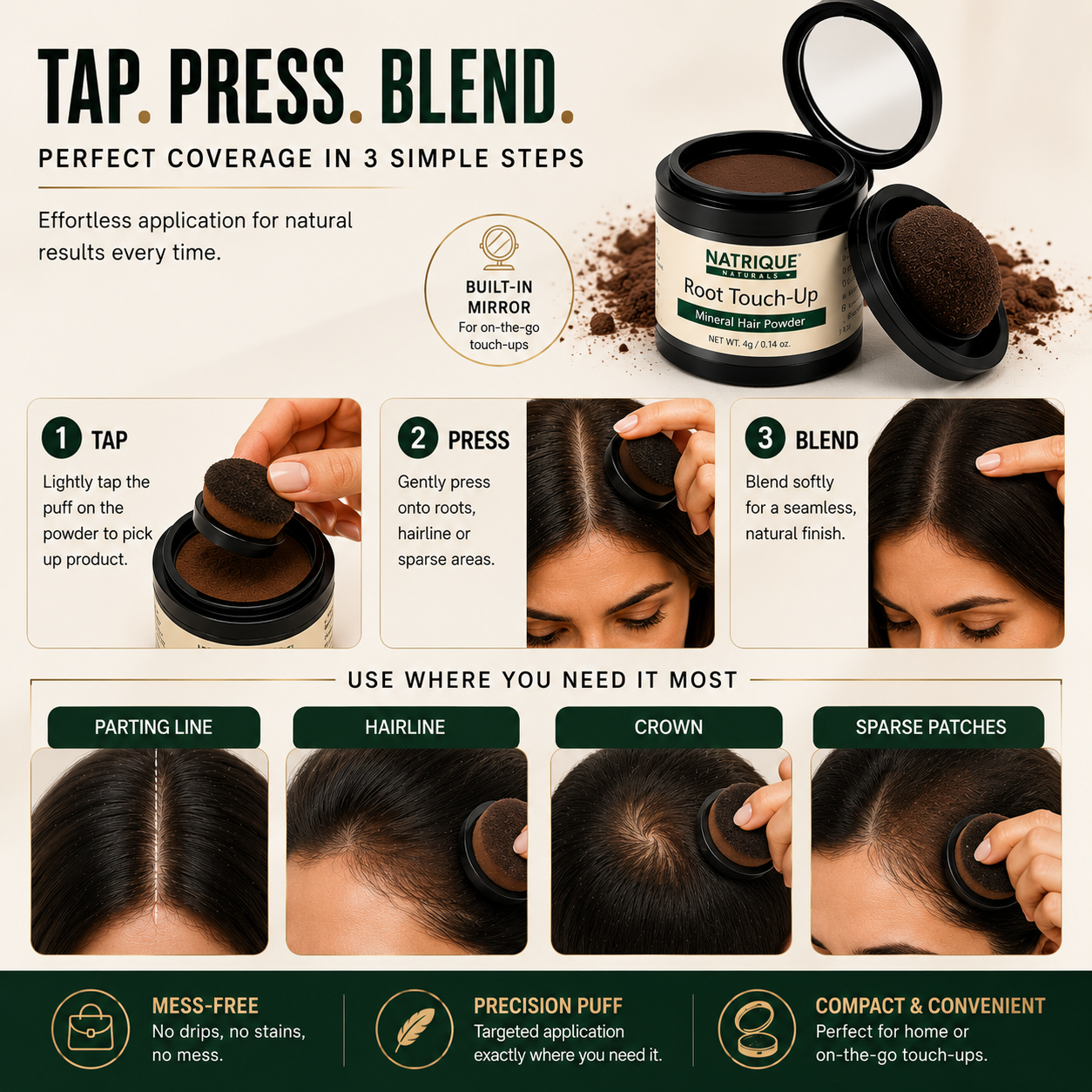 Damage Free Cover Up Hair Powder- For Instant Grey Hair Coverage & Root Touch-Up
