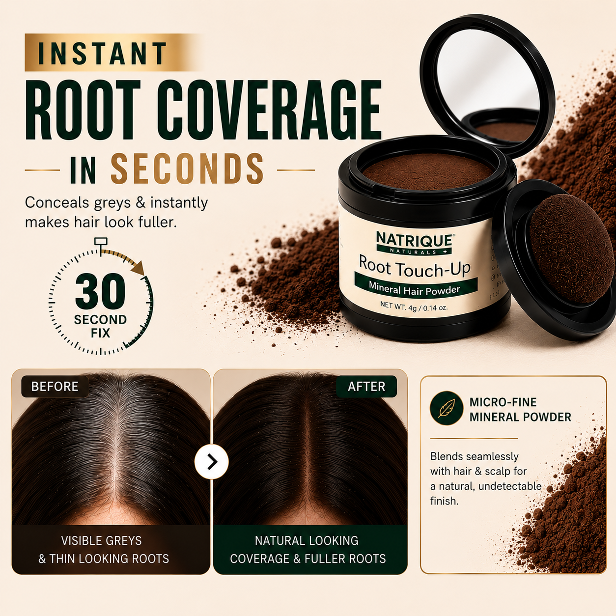 Damage Free Cover Up Hair Powder- For Instant Grey Hair Coverage & Root Touch-Up